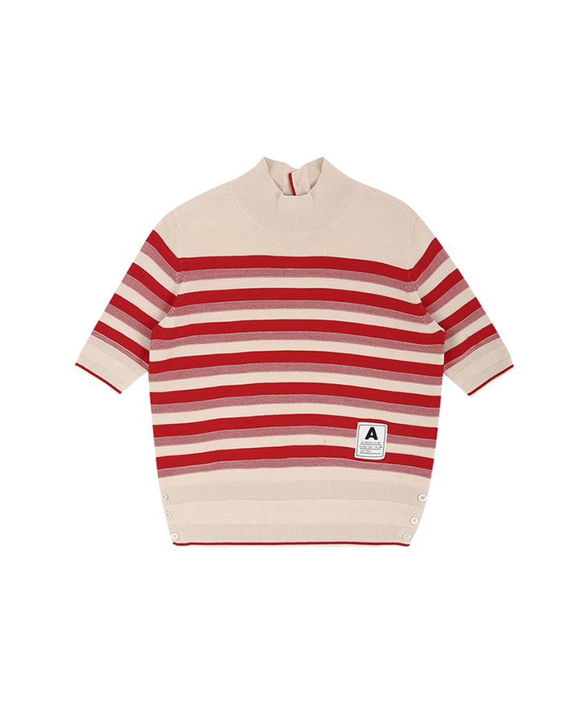 AVEN Hampton Striped Mid-Neck Knit Red