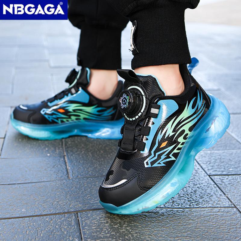 Легкая зимняя детская спортивная обувь с поворотной пряжкой для мальчиков, повседневные кожаные кроссовки для бега, детская теннисная обувь для активного отдыха, нескользящая