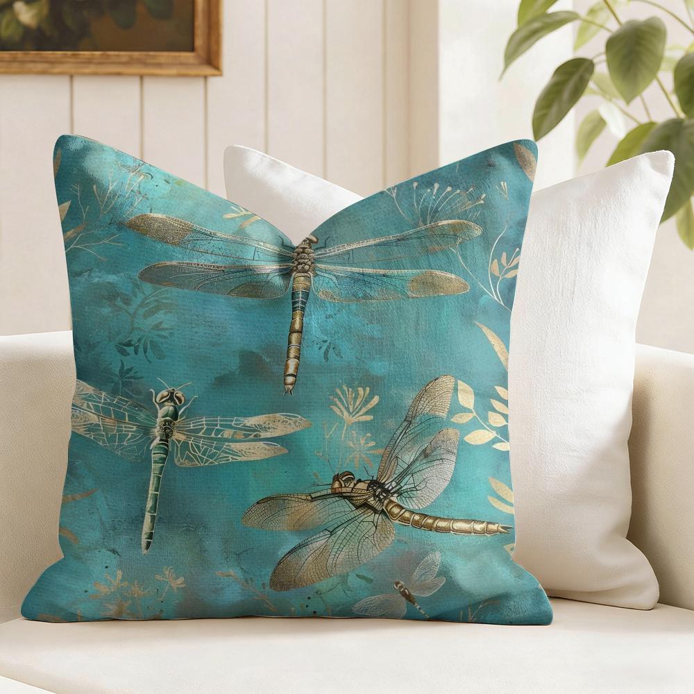 Dragonfly Lotus Cushion Cover Summer Linen Pillow Case Organic Fabric Cushion Cover DoubleSided Print Sofa Home Decor