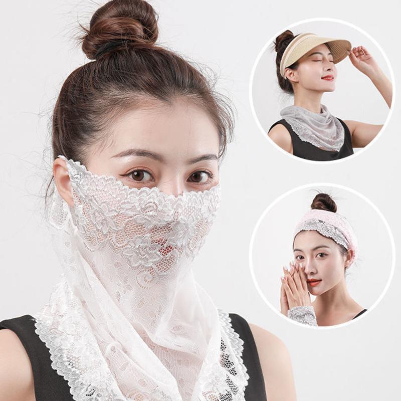 Women Embroidery Pattern Anti-UV Multiple Colors Outdoor Sunscreen Mask Summer Neck Flap Cover Breathable Lace Cycling Accessories