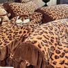 Premium Leopard Print Thickened Milk Fleece Rabbit Plush Lace Bed Cover Four-Piece Warm Double-Sided Fleece Bed Hat