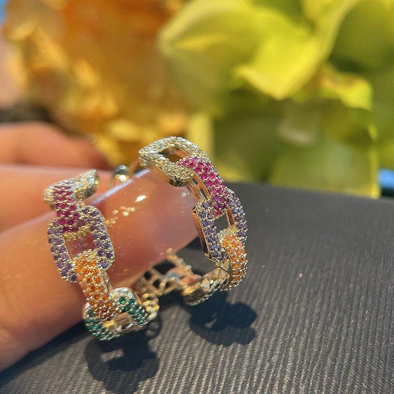 Aaa + качественные модные необычные цирконовые цепочки, стильные серьги-кольца, градиентные радужные серебряные шпильки, женские свадебные роскошные ювелирные изделия