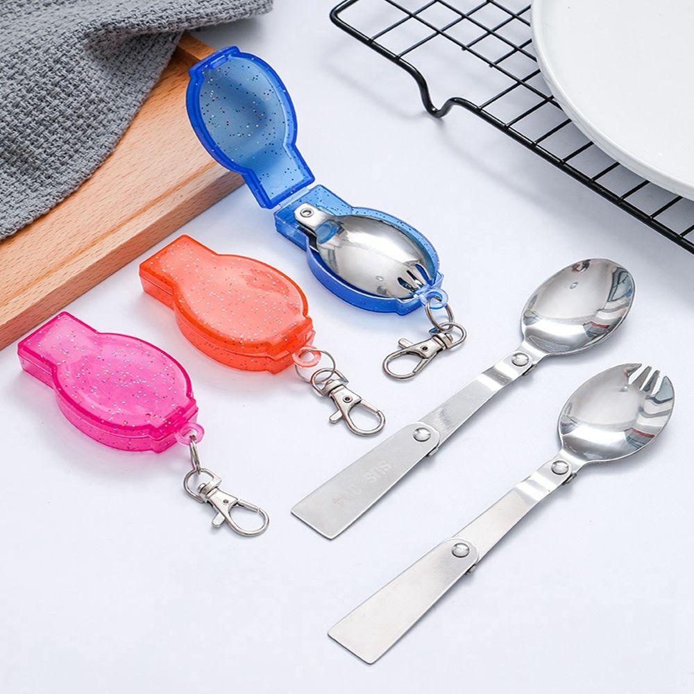 New Outdoor Utensil Stainless Pocket Spoon Fork Folding Cookware Foldable Forks Travel Camping Tool