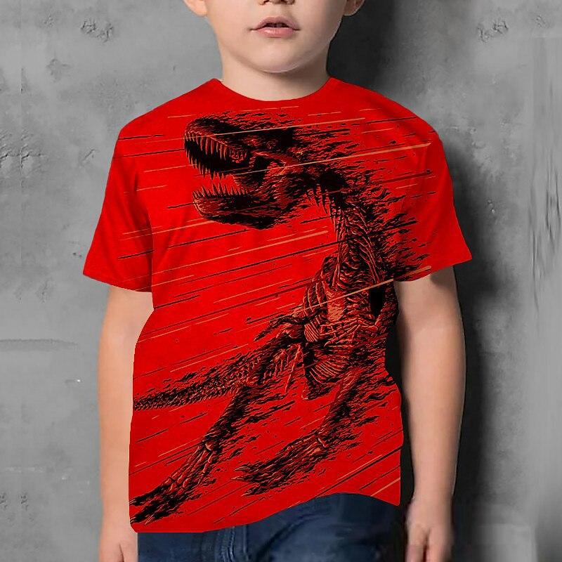 Футболка с рисунком животных, топы с 3D-принтом, детские футболки с круглым вырезом и рисунком, футболки с коротким рукавом с изображением динозавра для мальчиков 4–15 лет