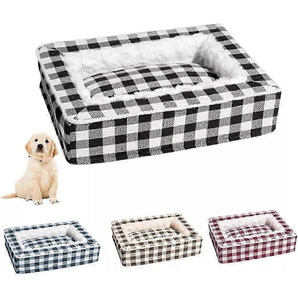 Soft tartan dog bed anti-anxiety cozy calming bed
