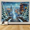 Рождественский пейзаж Гобелен Настенный декор Новый год Масляные краски Старая улица Легкая ткань Этнический декор для спальни гостиной