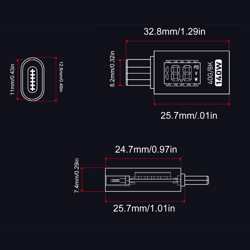 Адаптер-удлинитель USB C с LED-дисплеем, быстрая зарядка 140 Вт, передача данных 40 Гбит/с, поддержка для смартфонов, планшетов, ноутбуков