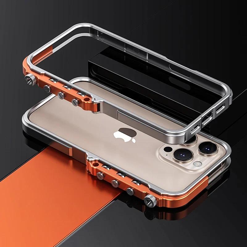 Luxury Mechanical Metal Bumper Armor Phone Case For iPhone 16 15 Pro Max 16Pro 15Pro Aluminum Alloy Removable Shockproof Cover