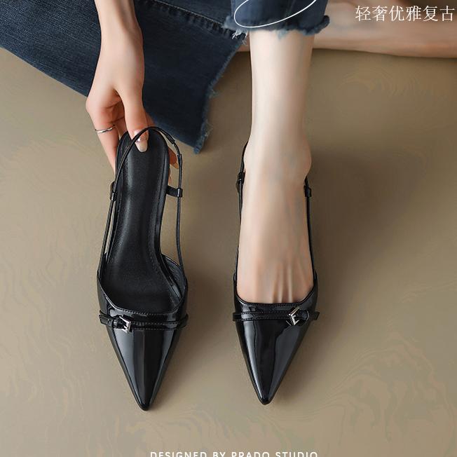 Pointed Toe Sexy Mid Heels Party Shoes Women Sandals Designer Summer Brand Pumps Slingback Casual Shoes Dress Slippers 2024 New