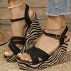 Fashion Fashion Stripe Chunky Platform Sandals Women Summer Cross Strap Open Toe Sandal Woman Vacation Back Strap Wedge Sandal Female