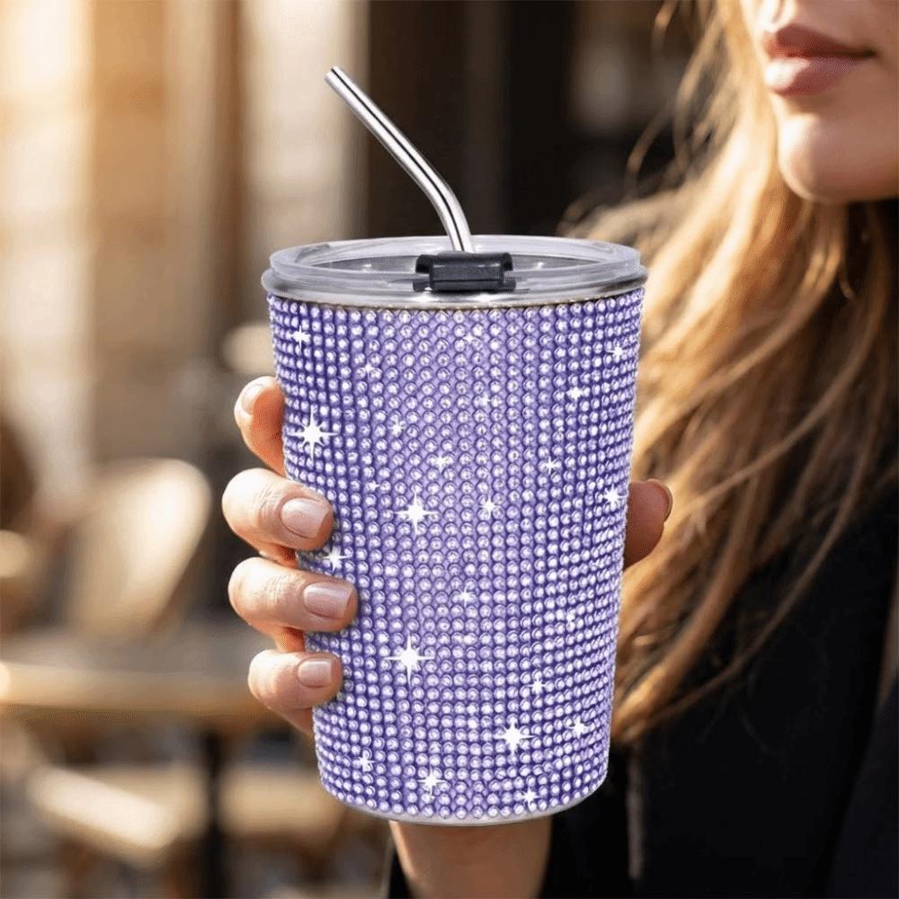 Bling Glitter Coffee Mug 500ml Stainless Steel Water Bottle Durable Rhinestone Water Cup Girl