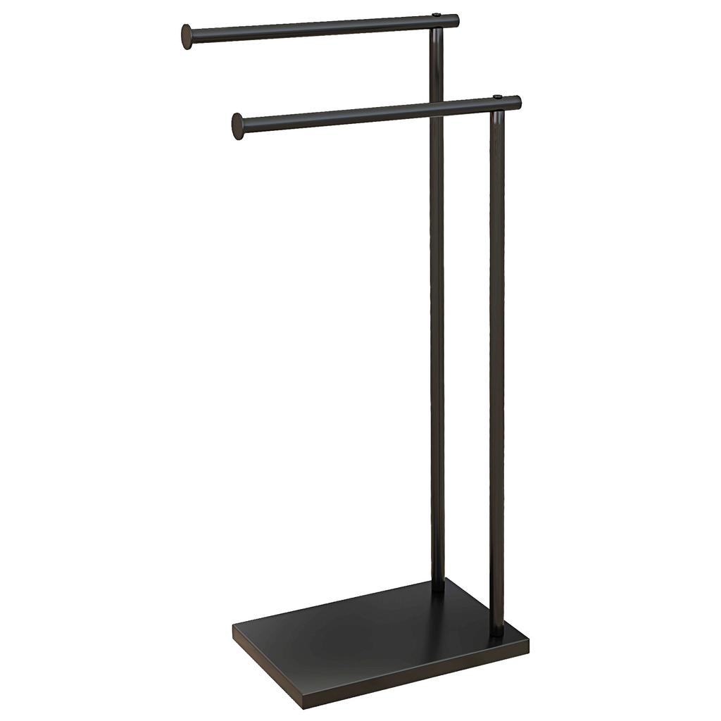 Standing towel rack, towel stand with 2 bars for bathroom, bath towels, black, 35.5 x 20 x 78 cm