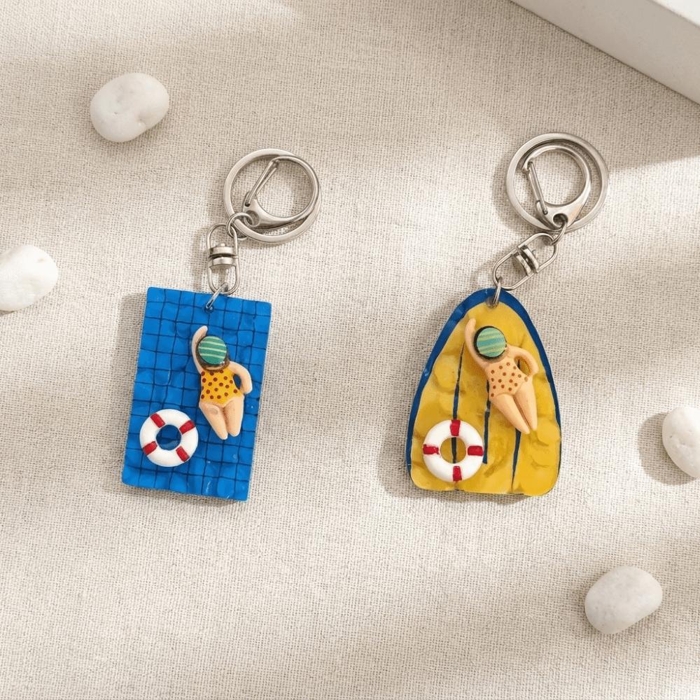 Zinc Zinc Alloy Swimming Figure Pendant Acrylic Bag Charm Fashion Pool Floating Board Keychain Daily Use