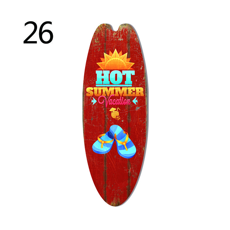 1PC Sea Surfboard Summer Beach Ocean Theme Decorative Wooden Printed Welcome Door Sign Home Board Vintage