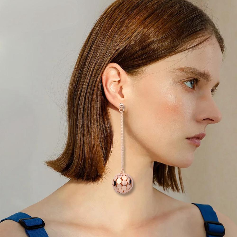 Metal Hollow-out Ball Earrings Long-Style Paillette Eardrop Stylish Ornament Birthday Festival Gift