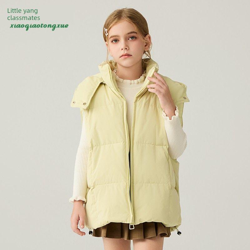 Children's down Vest Autumn and Winter New Style Girls' Warm White Duck down Vest Boys' Hooded Jacket Coat