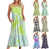 Women's Long Beach Casual Elegant Spaghetti Strap Maxi Dress Stitching Low-key Flowing Bohemian Dress