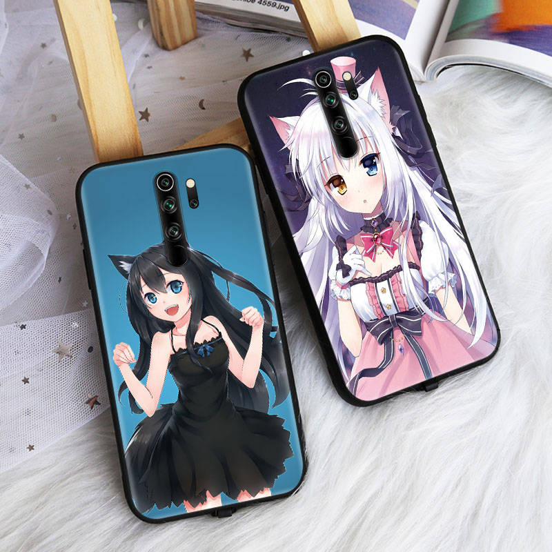 Черный чехол для Xiaomi Poco X6 X4 M5 M6 F5 F6 C65 C55 C50 C51 C40 Pro Redmi 14C A3X 13C 12C 11T 10A 9C Note 7 6 8A Plus W-59 Cat Girl