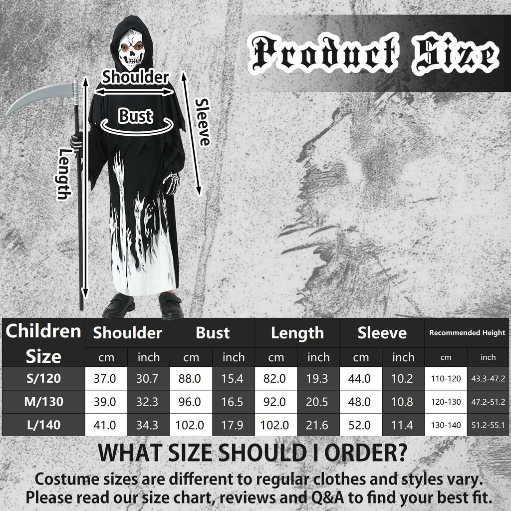 Мрачный Жнец Хэллоуин со Скелетом Мрачный Жнец с Мрачным Жнецом Хэллоуин Дети Хэллоуин Культурный Школьный Фестиваль [Matreeglam] Косплей, Дети,