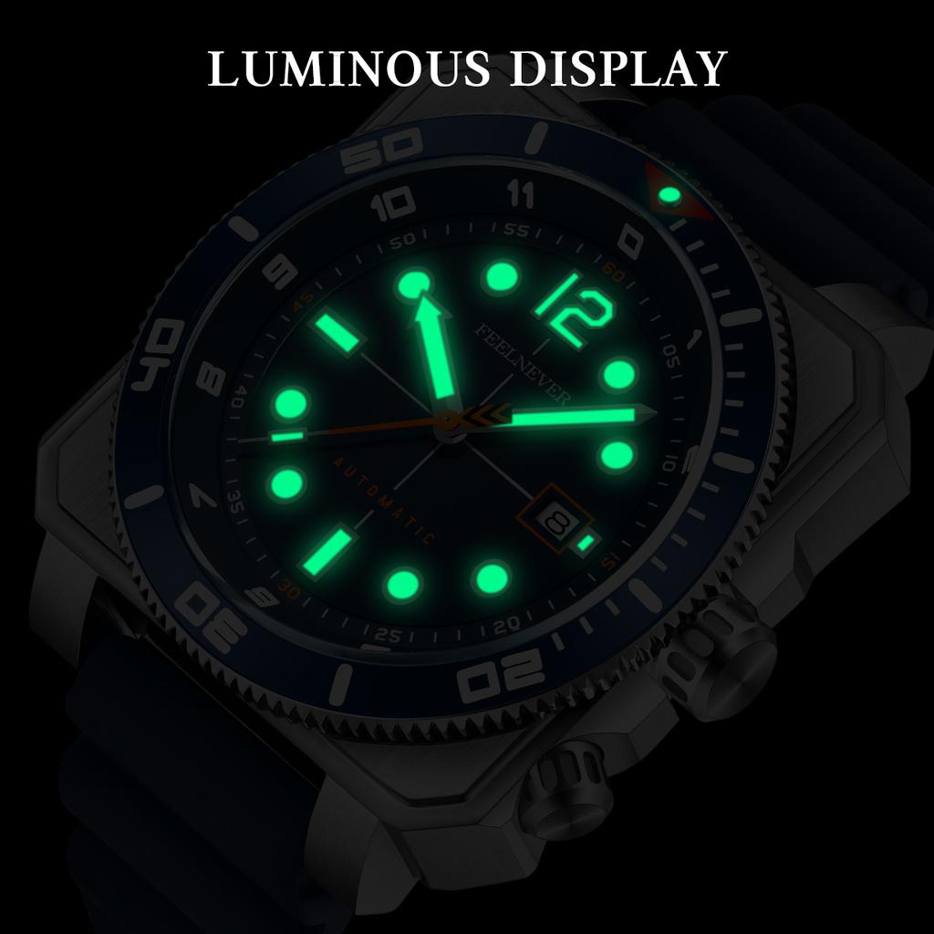 FEELNEVER watches for men business luminous 316L stainless steel fashion male watch sapphire glass mechanical clock reloj