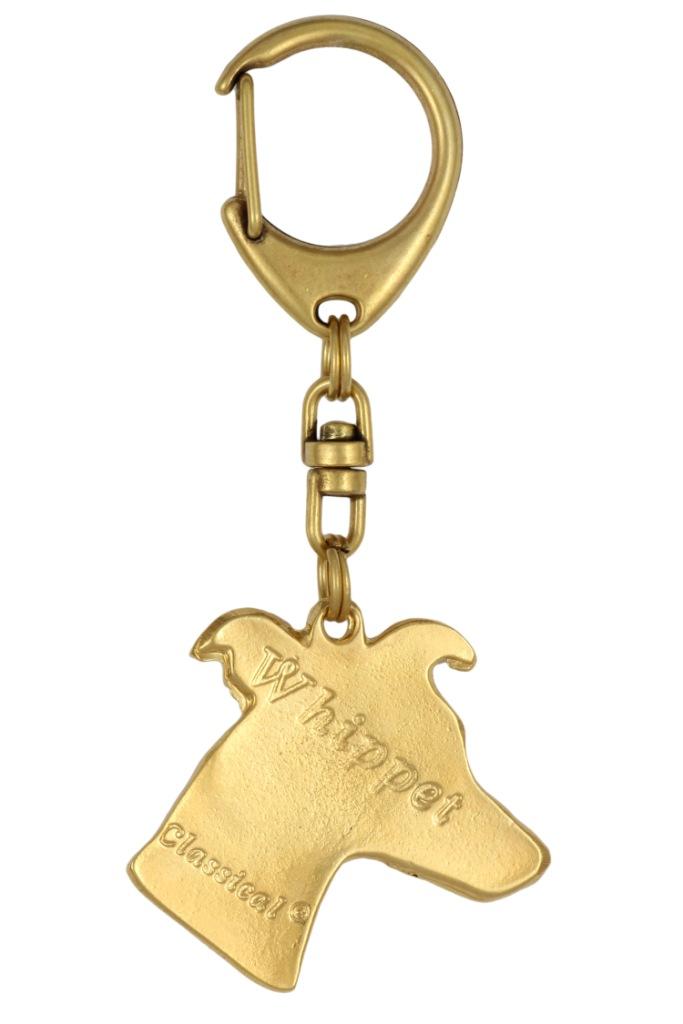 Whippet - Gilded Key Ring with Dog In Gift Box, Handbag Decoration, Luxury Accessory by Art-Dog Brand