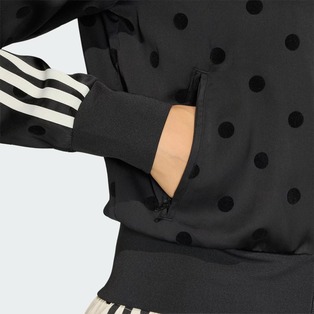 adidas Оригинальная спортивная куртка с принтом в горошек из сатина, на молнии, с воротником-стойкой и полосками, женская куртка KV1166