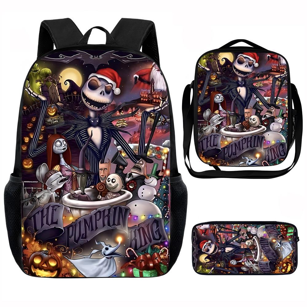 The Nightmare Before Christmas-Christmas Horror Night Student School Bag Meal Bag Three-piece Set