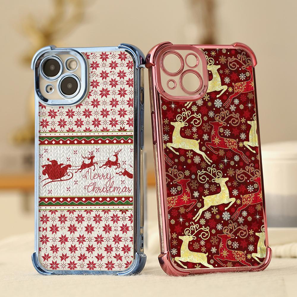 Чехлы для телефонов Ae112 Merry Christmas art из гальванизированного ТПУ для iPhone 16, 15, 13, 11, Pro, Max, 14, Plus, XR, Infinix, Smart, 8, Tecno, защитный чехол на четыре угла