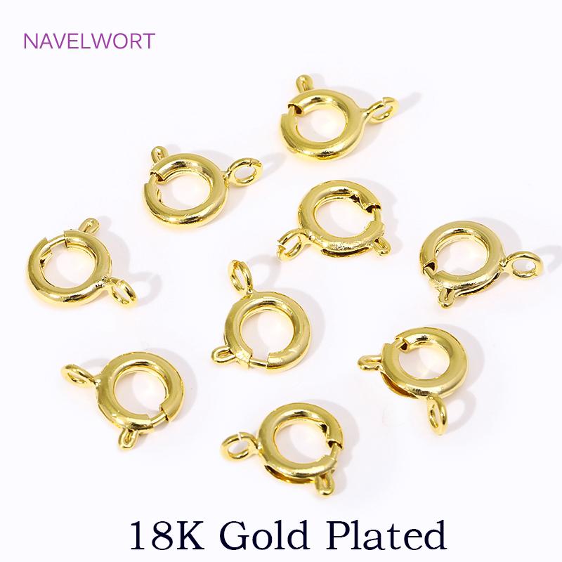 14K/18K Gold Plated Brass Spring Clasps,5/5.5/6/7mm Round Spring Clasps Connector,Clasps For Bracelets ,DIY Jewelry Accessories