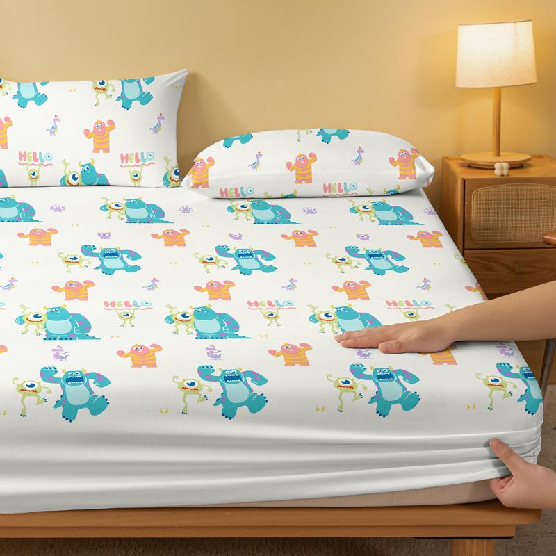 Cartoon 1 Cute Monster Pattern Digital Printed Frosted Fitted Sheett,Bedroom Printed Bed Cover,BeddingNo Pillowcase