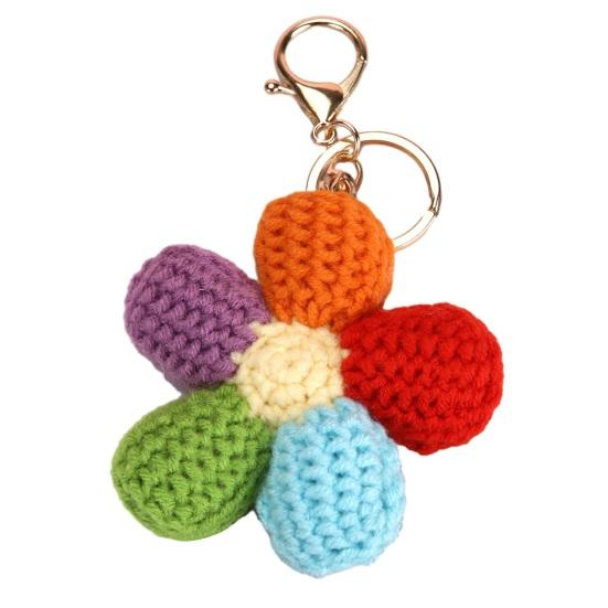 Вязаный кулон в форме сердца и цветка радужных цветов, связанный крючком из мягкой хлопковой нити, брелок для сумки, автомобильных ключей, рюкзака.