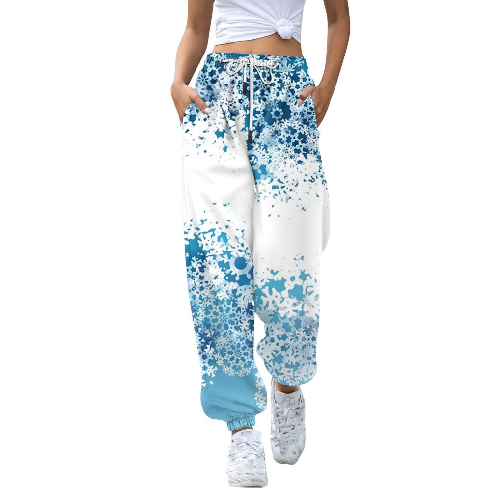Женские повседневные модные рождественские принтованные повседневные спортивные брюки с эластичной талией и завязками на шнурке