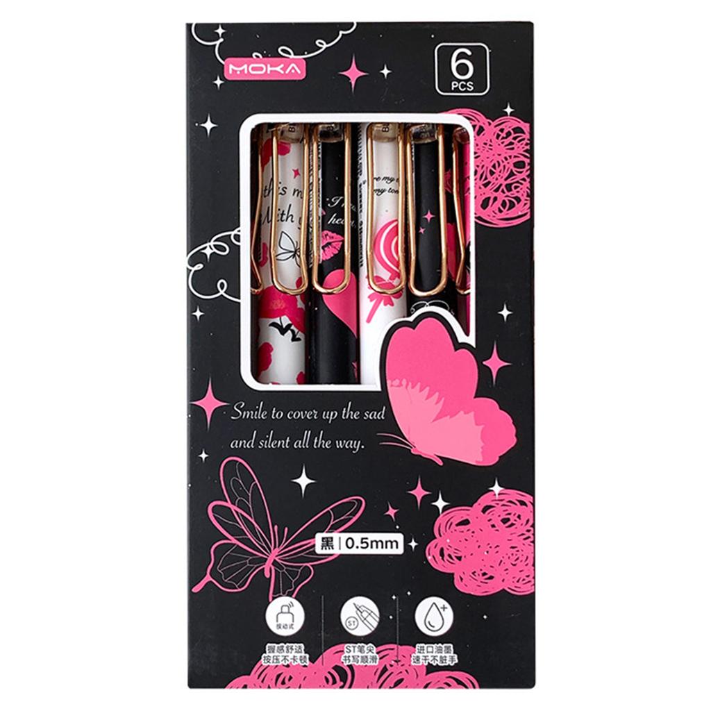 6 шт. выдвижная гелевая ручка с наконечником 0,5 мм, гелевая ручка-бабочка, быстросохнущая ручка для ведения дневника, плавный опыт письма