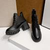 Fashion Single Boots Women's Autumn and Winter New Round Toe Front Lace-up Platform Non-Slip High Heel Short Shoes