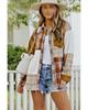 Patchwork Plaid Shirt Jacket with Pocket
