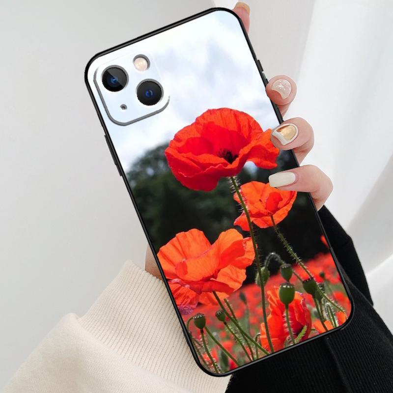 Красный Цветок Мака Чехол Для Телефона Для iPhone 17 Pro Max 16 15 14 11 12 13 Pro Max mini 15 16 Plus 16e 17 Air Cover