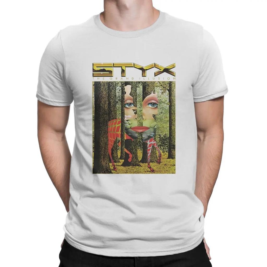 STYX Creative TShirt for Band The STYX Grand Illusion Round Collar Basic T Shirt Personalize Birthday Gifts OutdoorWear Unisex