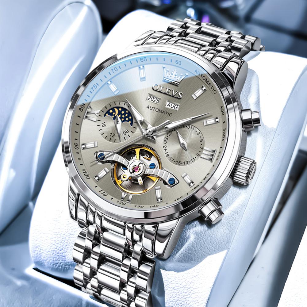 OLEVS Top Luxury Tourbillon Watches Men Month Calendar Week Moon Phase Watches Automatic Mechanical Wristwatches Men Reloj