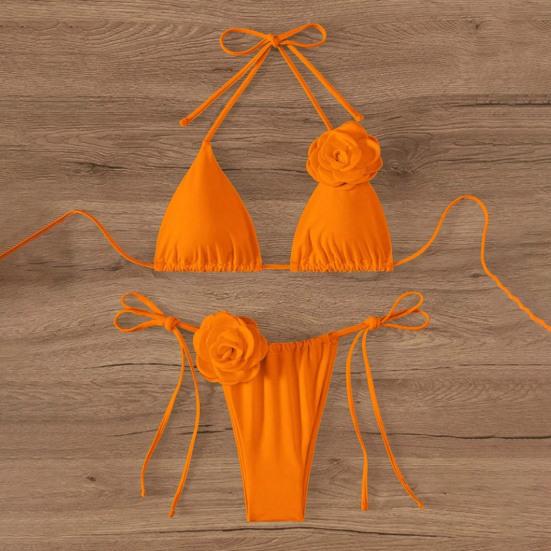 2 шт./комплект женский комплект бикини на шнуровке бюстгальтер с подкладкой плавки комплект 3D цветочный декор пляжный стиль купальники