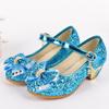 New Girls' Small High-heeled Leather Shoes with Sequined Upper Bow Decoration Children's Dance Princess Shoes