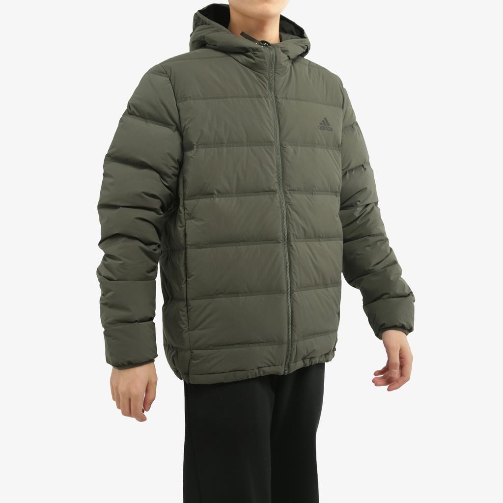 Adidas Solid Color Logo Print Hooded Zipper Down Jacket Men Outerwear Dark-Green FT2520