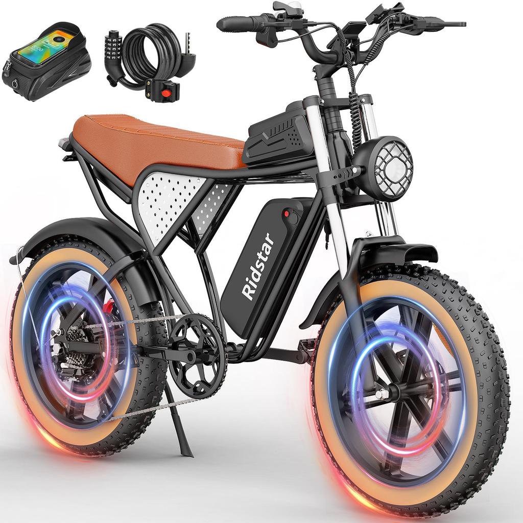 Ridstar Q20 1000 Вт мотор 48V20AH съемный аккумулятор 20 * 4,0-дюймовая интегрированная шина колеса 7-скоростной 45 км/ч коричневый городской дорожный электрический велосипед