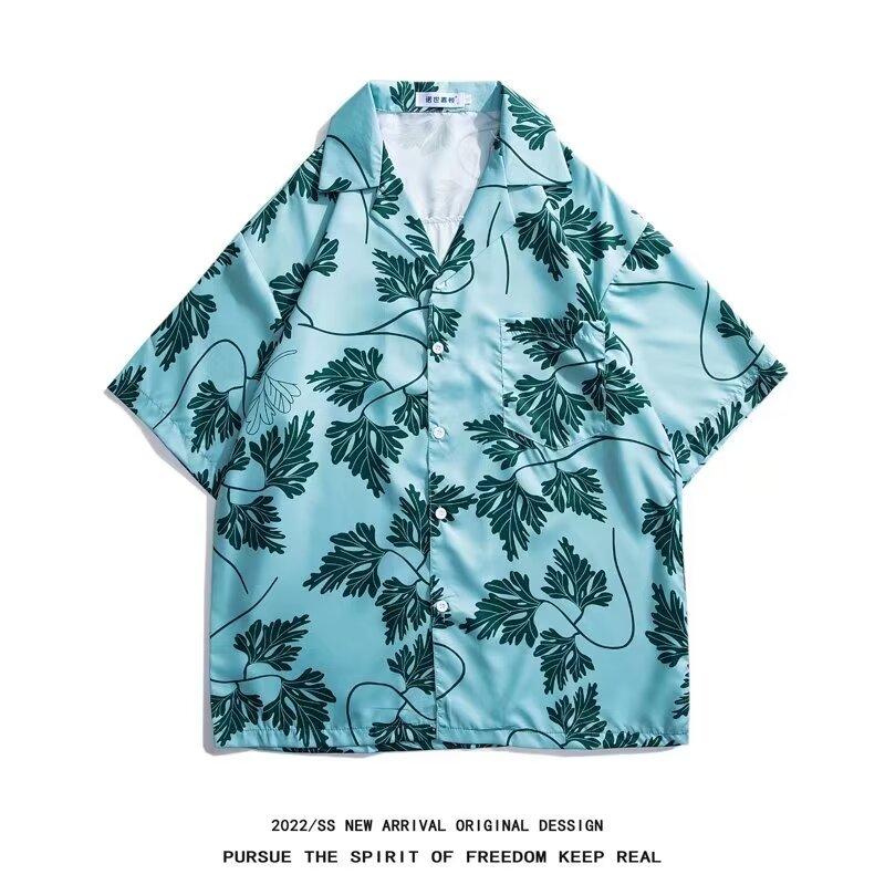 Мужская рубашка в стиле ретро, мужской летний наряд, студенческий свободный крой, нишевый дизайн, повседневный мужской топ, верхняя одежда, пляжный топ