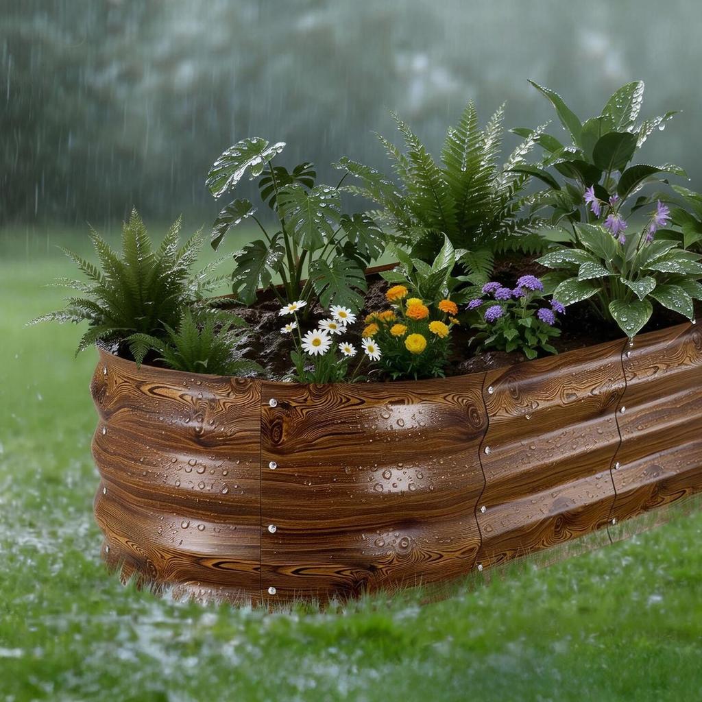2 Pack Galvanized Raised Garden Beds, 1200 x 600 x 300 mm, Oval Metal Planter Boxes Kit Outdoor, Bottomless Garden Box with Gloves, Alu-Zinc, for