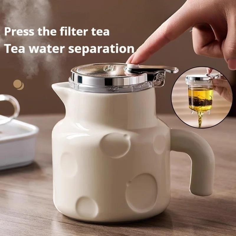 Ceramic Brewing Teapot Household Tea and Water Separation Single-pot Tea Set Light Luxury Flower Teapot Piaoyi Pot with Filter