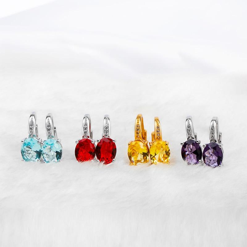 BELLA BOX Fashion Jewelry Oval Blue Red Purple Yellow Topaz Clip Earrings For Women Party Valentines Earring Gifts