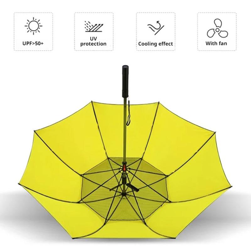 Cool Fan Black Rubber Umbrella Cooling Sun Shade Dual Purpose Umbrella With Fan UV Umbrella