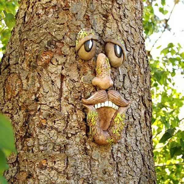Peeker Yard Art Outdoor Tree Забавный старик Лицо Скульптура Причудливое дерево Лицо Садовое украшение