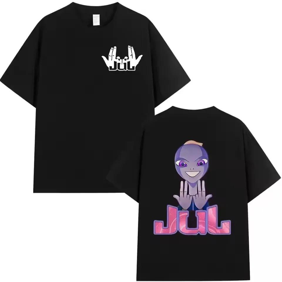 JUL "MISE À JOUR" Album Merch T-Shirt Double-Sided DP Logo & Alien Graphic Black Cotton Streetwear Unisex Tee