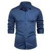 Spring Autumn Men's Long Sleeve Shirts Solid Color Square Collar Smart Casual Shirt Men Daily Anti-Pilling Fashion Dress Blouse